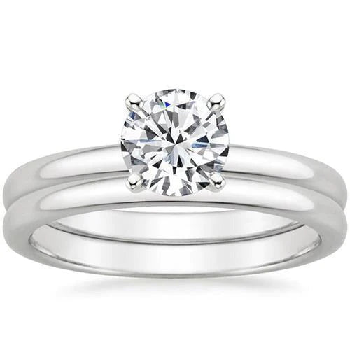 Natural Diamonds Solitaire Ring Band Set 3 Carats 18K White Gold Comfort Fit