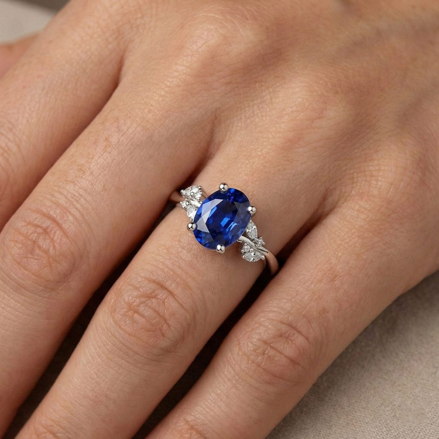 natural round sapphire 4ct ring with diamond accents