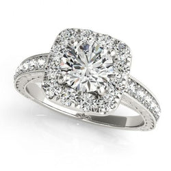 Natural Halo Round Diamond Engagement Ring Antique Style 1.75 Carat WG 14K