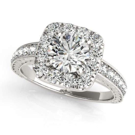 Natural Halo Round Diamond Engagement Ring Antique Style 1.75 Carat WG 14K - Halo Ring-harrychadent.ca