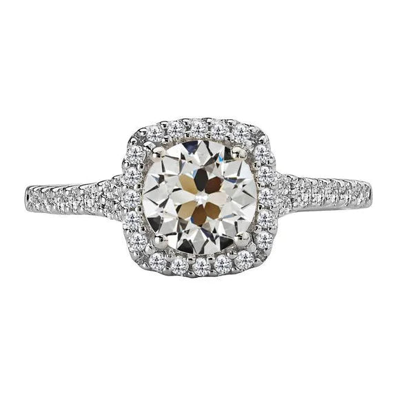 Natural Halo Round Old Mine Cut Diamond Ring With Accents Gold 4.50 Carats