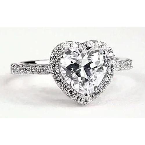 Natural Heart Diamond Halo Ring White Gold