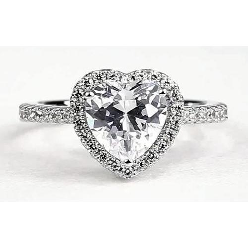 Natural Heart Diamond Halo Ring 2.40 Carats White Gold