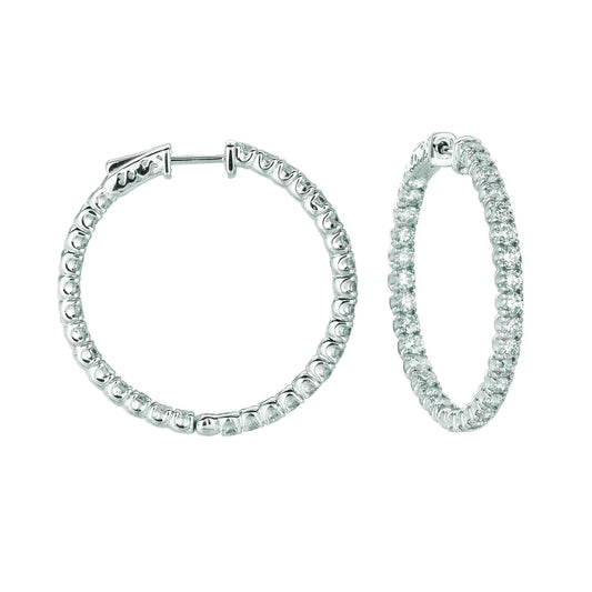 Natural Hoop Earrings Patented Snap Lock 4.50 Carats 14K White