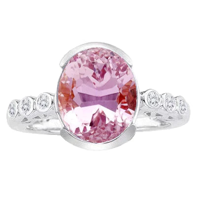 Natural Kunzite Bezel Diamond Ring