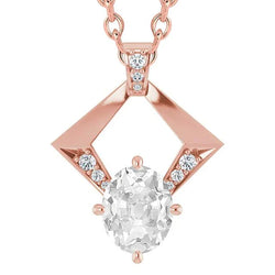 Ladies Natural Earth Mined Diamond Pendant Rose Gold Round & Oval Old Miner Necklace 4 Ct