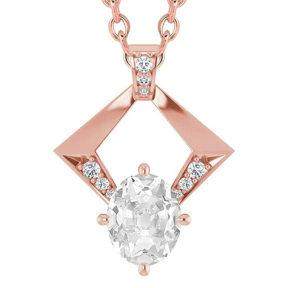 Natural Ladies Diamond Pendant Rose Gold Round & Oval Old Miner Necklace 4 Ct