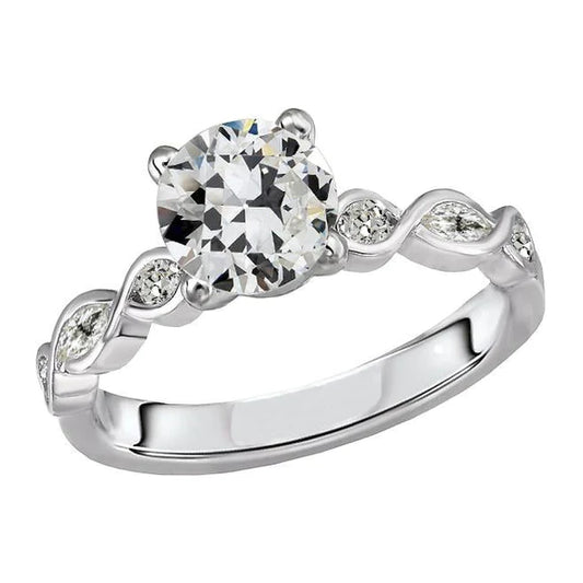 Natural Marquise & Round Old Mine Cut Diamond Ring Infinity Style 3.50 Carats
