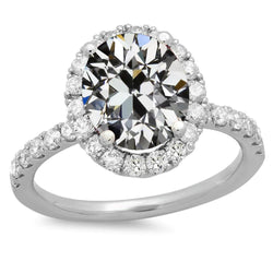 Natural Oval Old Miner Diamond Halo Engagement Ring With Accents 8 Carats