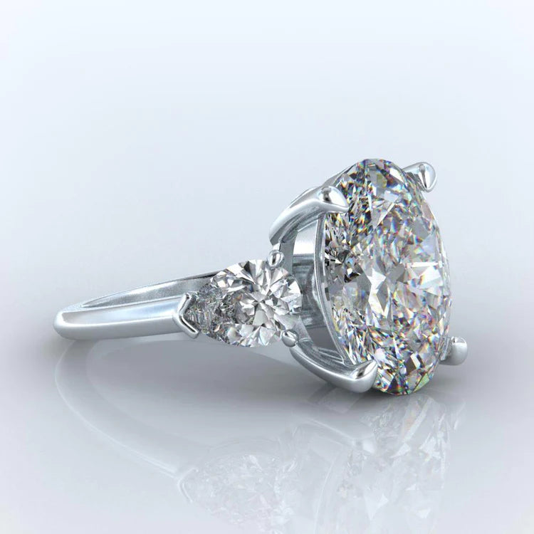 Natural Oval & Pear Diamond 8 Carats  Engagement Ring White Gold 14K