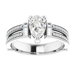 Natural Pear Old Cut Diamond Wedding Ring Split Shank Channel Set 5 Carats