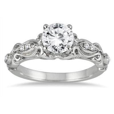 Natural Round Diamond Antique Style Ring 1.90 Carats White Gold 14K