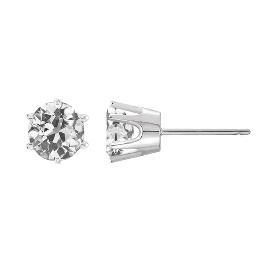 Natural Round Diamond Stud Earrings Old Miner Jewelry 3 Carats Push Backs