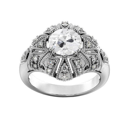 Natural Round Old Miner Diamond Ring Milgrain Shank 3.25 Carats Antique Style