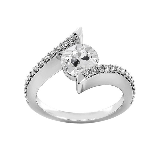 Natural Round Old Miner Diamond Ring Tension Style 3.25 Carats White Gold