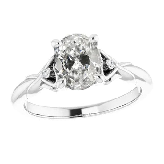 Natural Round & Oval Old Cut Diamond 3 Stone Ring 14K Gold 3.50 Carats