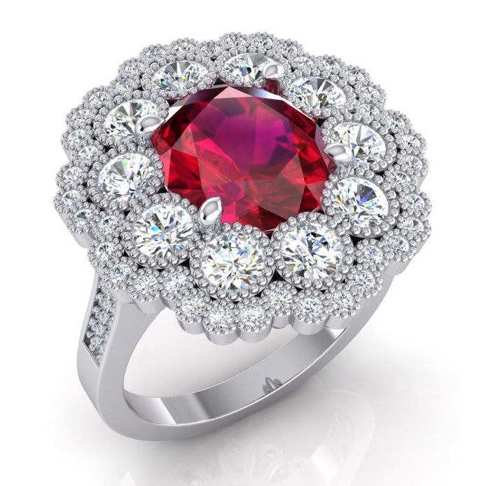 Natural Ruby And Diamond Wedding Ring White Gold 14K 4.50 Carats