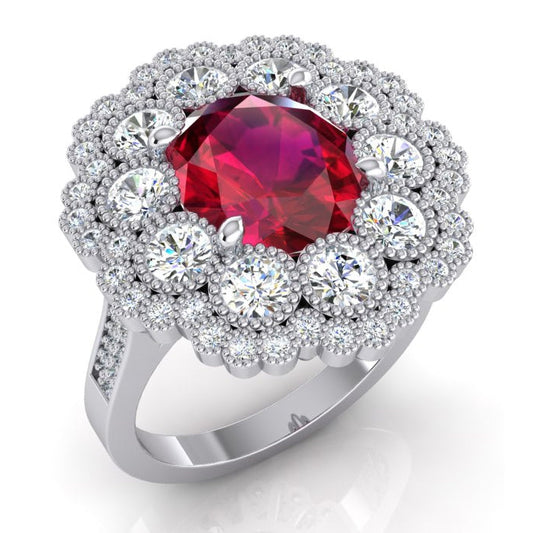 natural round ruby 4.50ct ring front view