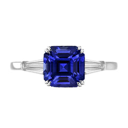Natural Sapphire And Baguette Diamond Ring