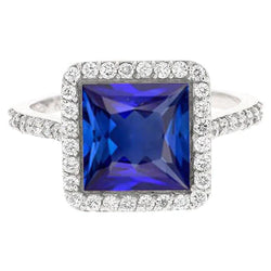 Natural Sapphire Princess Cut Engagement Ring