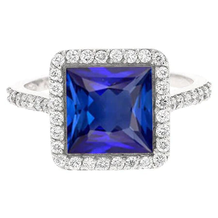 Natural Sapphire Princess Cut Engagement Ring