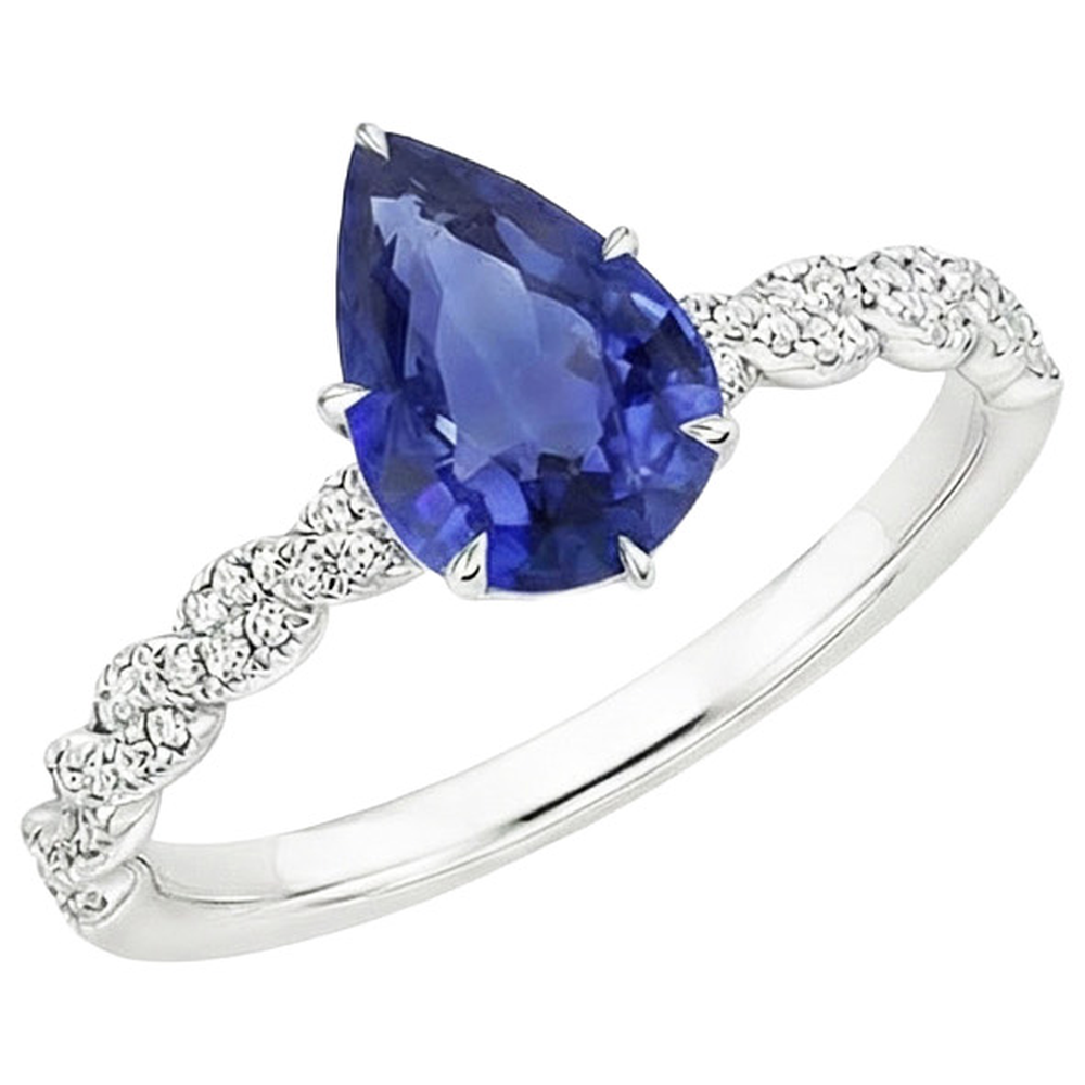 Natural Sapphire Ring 3.50ct - White Gold 14K