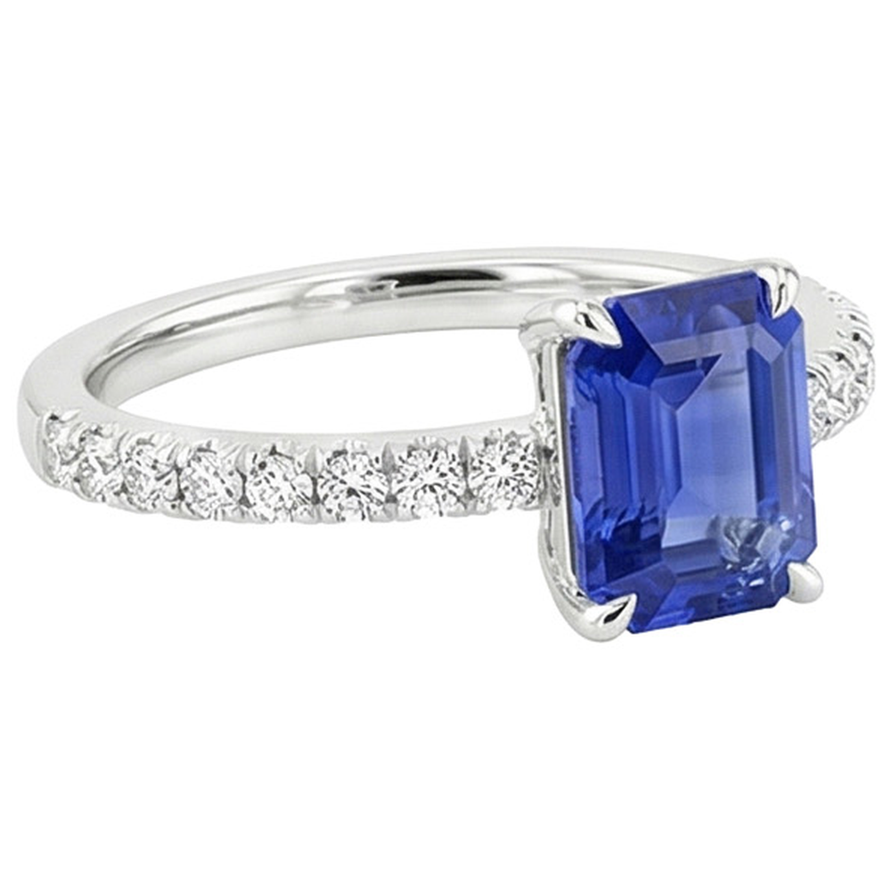 Natural Sapphire Ring 4.50ct - White Gold 14K