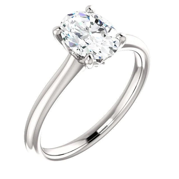 Natural Solitaire Engagement Ring 3 Carats Oval 4 Prong Setting White Gold 14K