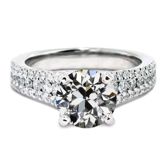 Natural Women’s Round Old Mine Cut Diamond Ring Pave Prong Set 6 Carats