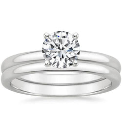 Natural Earth Mined Diamonds Solitaire Ring Band Set 3 Carats 14K White Gold Comfort Fit