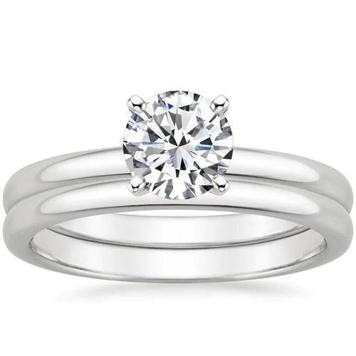 Natural Diamonds Solitaire Ring Band Set 3 Carats 14K White Gold Comfort Fit