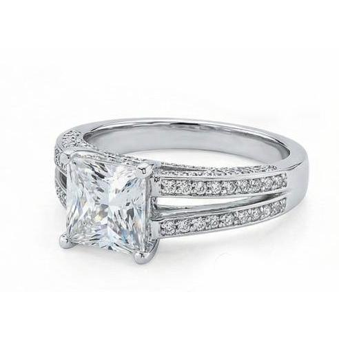 Natural Earth Mined Diamond Anniversary Fancy Ring 3.51 Carat Princess Gold White