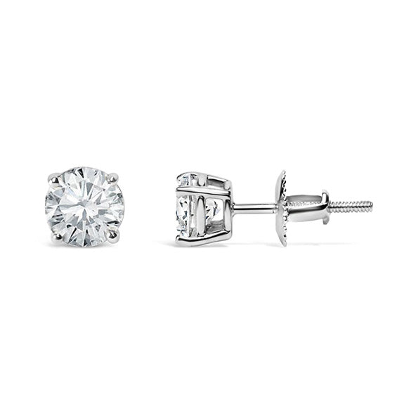 Genuine Natural Earth Mined Diamond Stud Earrings 3 Carats Prong Set White Gold Jewelry