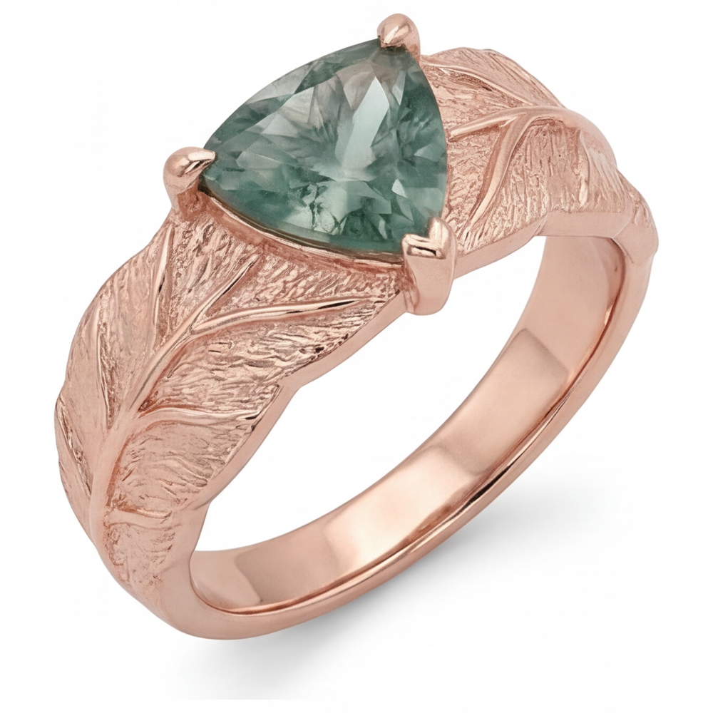 Earth-Mined Moss Agate Colored Stone Ring 2 ct 14K Rose Gold – side view