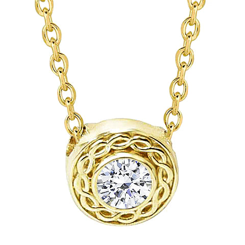 Necklace Pendant With Chain 1.00 Carats Real Diamond Yellow Gold 14K New