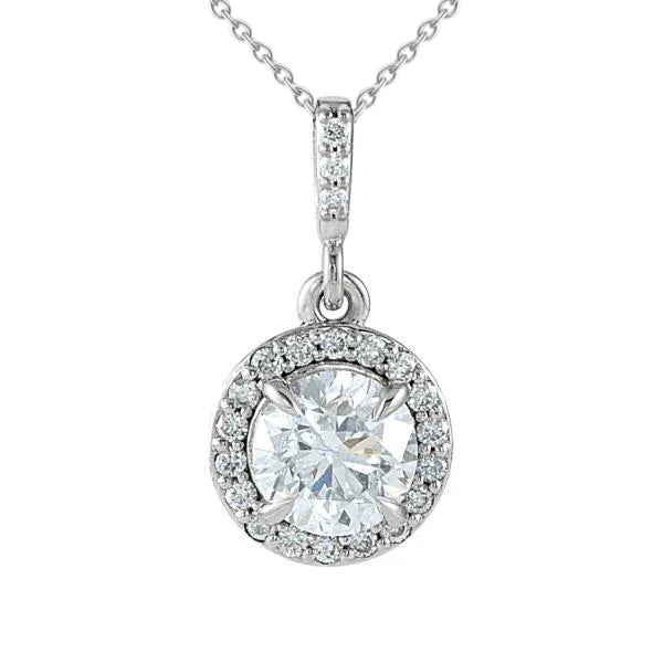 Necklace Pendant With Chain 2.10 Carats Round Cut Real Diamonds WG 14K