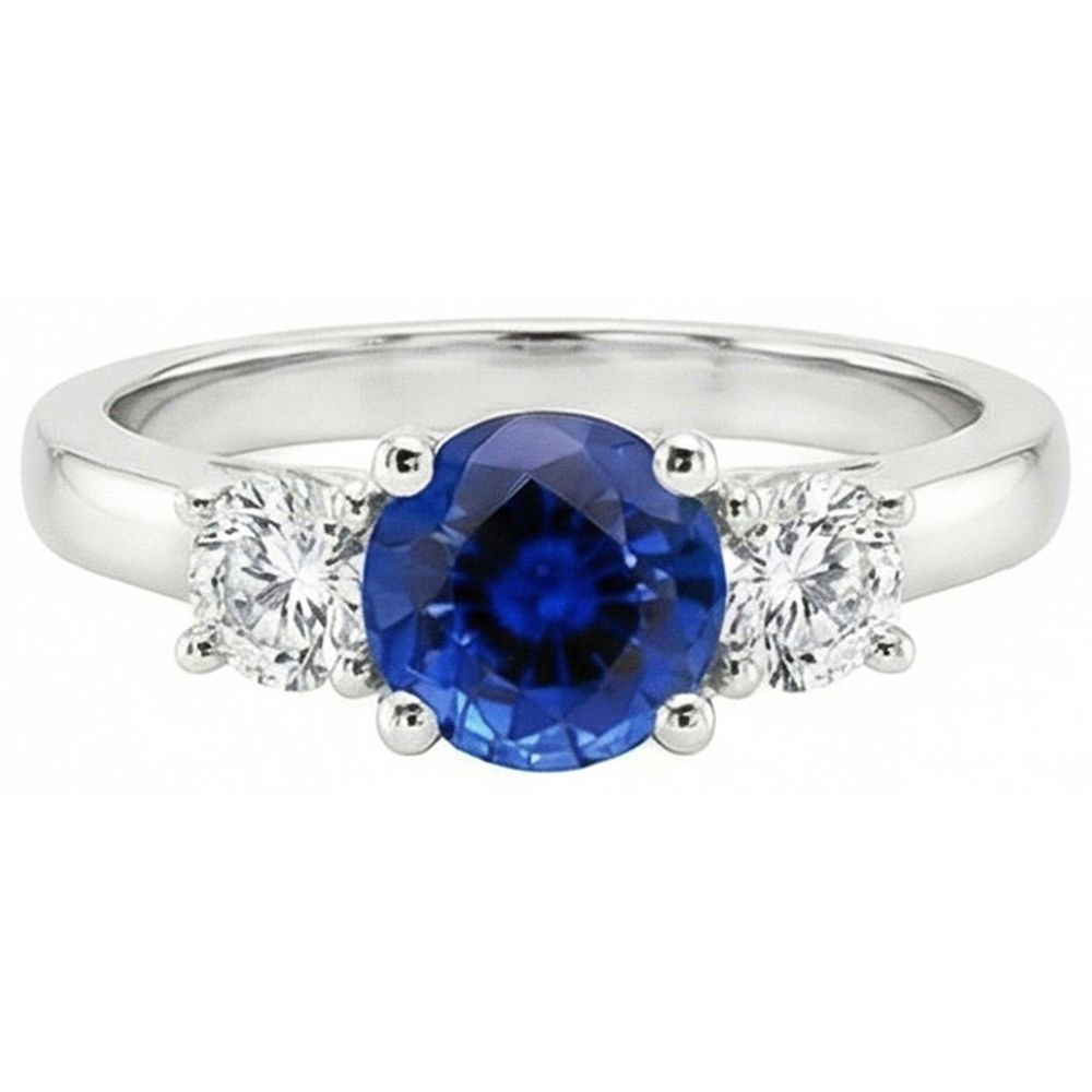 natural round sapphire 3ct ring close up detail