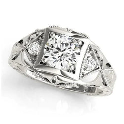 New 1 Carat Genuine Diamond Jewelry Lady Three Stone Ring Vintage Style