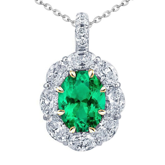 Authentic Fine Emerald Precious Stone Pendant 5 ct 14K Two Tone Gold – main view