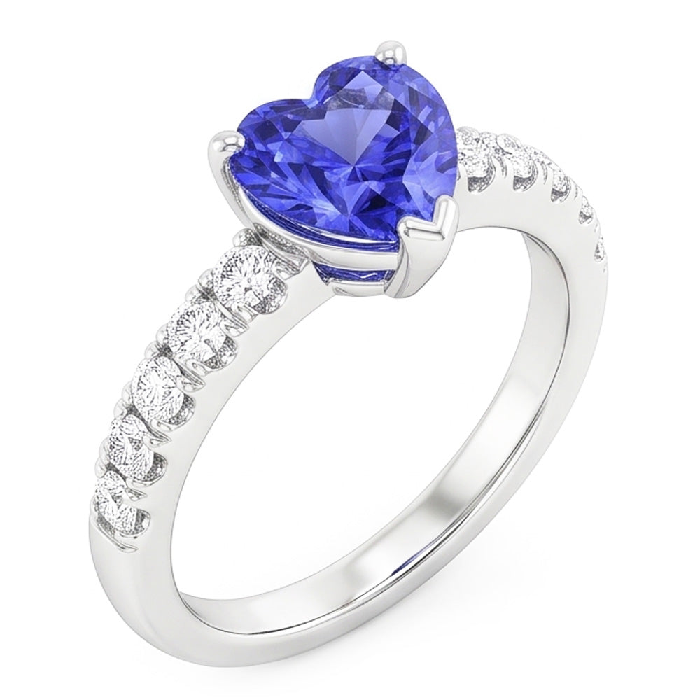 Ocean Blue Heart Sapphire Natural Earth Mined Diamond ( Not Lab Grown ) Ring