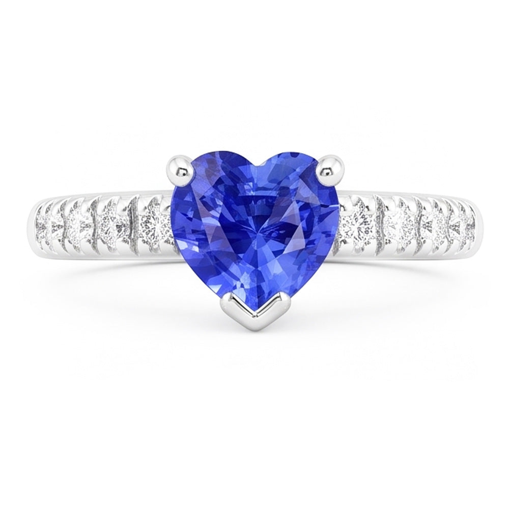 Ocean Blue Heart Sapphire Natural Earth Mined Diamond ( Not Lab Grown ) Ring