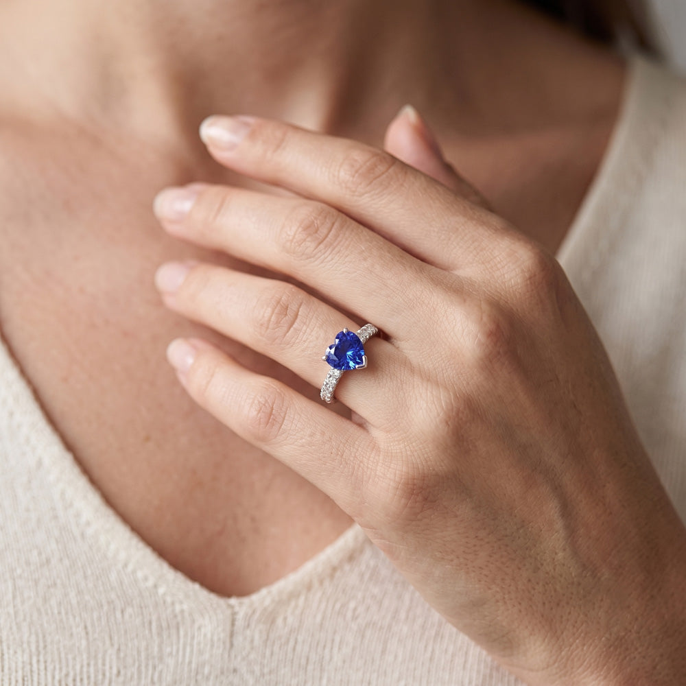 Ocean Blue Heart Sapphire Natural Earth Mined Diamond ( Not Lab Grown ) Ring