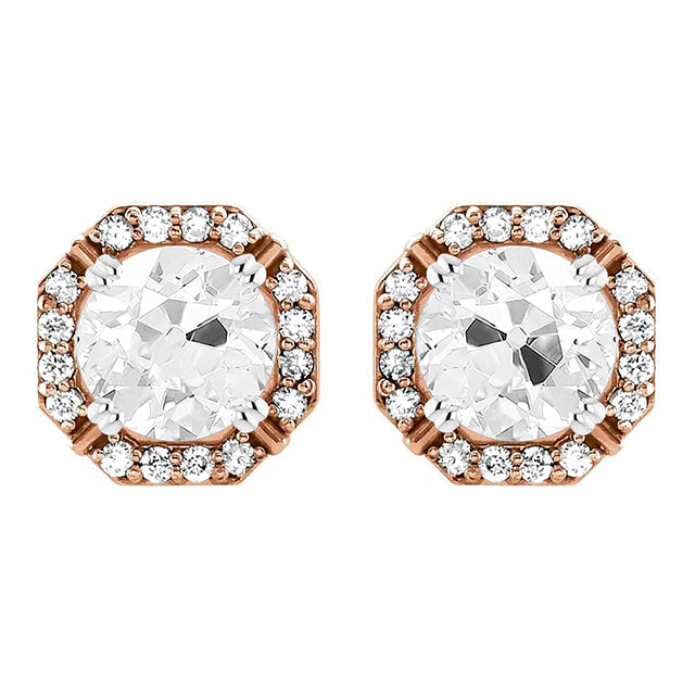 Stud Earrings 14K Two Tone Gold with Diamond – main view