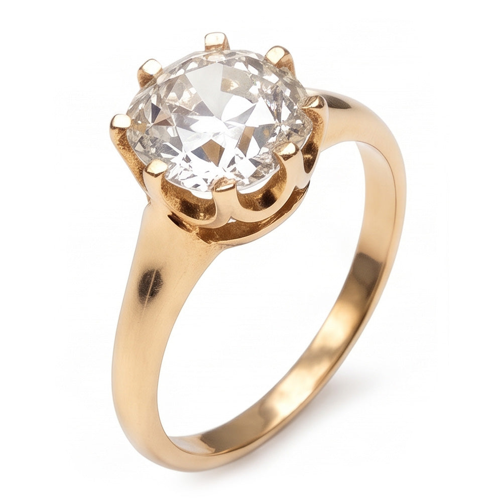Old Miner Solitaire Real Natural Earth Mined Diamond ( Not Lab Grown ) Wedding Ring 3 Carats Yellow Gold 14K