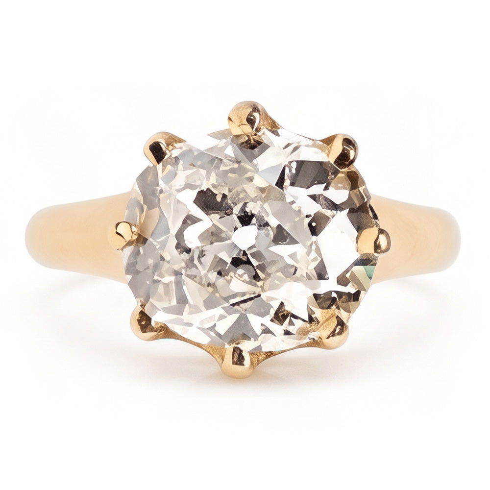 Old Miner Solitaire Real Natural Earth Mined Diamond ( Not Lab Grown ) Wedding Ring 3 Carats Yellow Gold 14K