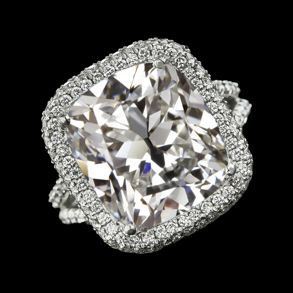 Old Cut Cushion Natural Diamond Halo Ring Gold Split Shank 9.85 Carats