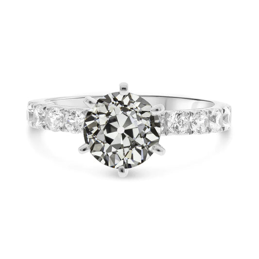 Old Cut Genuine Diamond Solitaire Ring With Accents 6 Prong Set 6.50 Carats