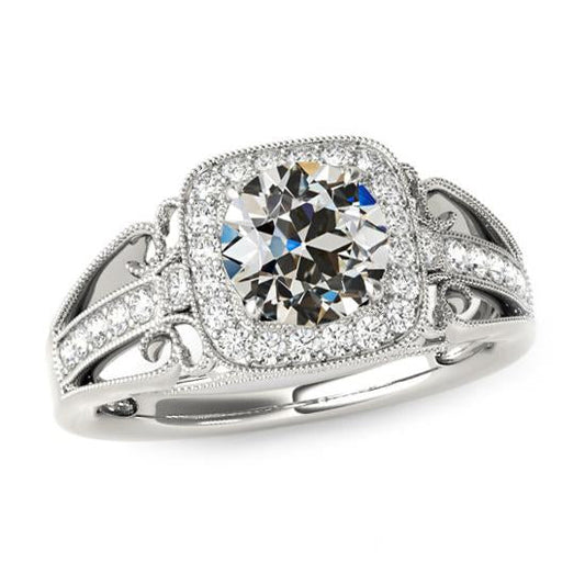 Old Cut Milligrain Halo Real Diamond Ring Antique Style 4.50 Carats