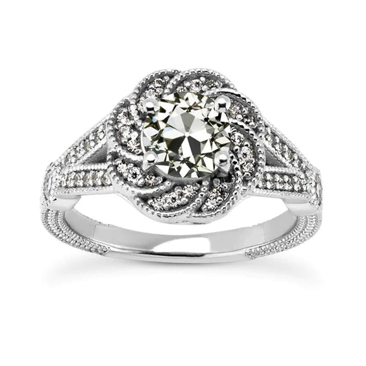 Old Cut Natural Diamond Halo Ring Flower Vintage Style Split Shank 4.50 Carats