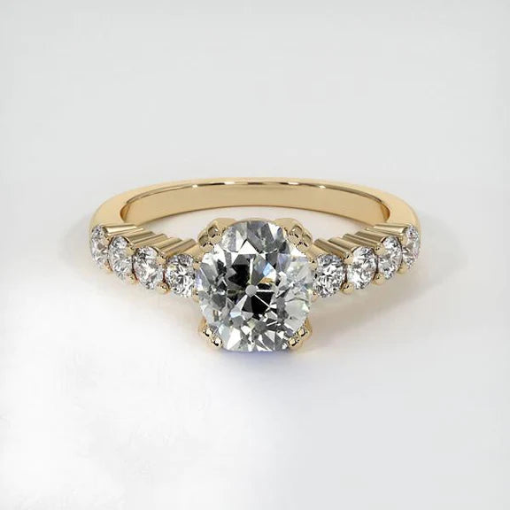 Old Cut Oval Real Diamond Wedding Ring 3.25 Carats Gold Jewelry